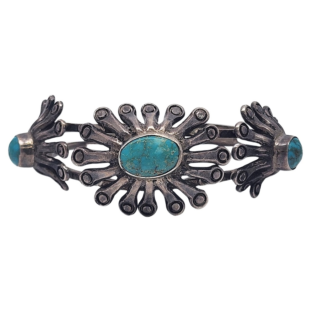Native American Sterling Silver Turquoise Modern Flower Cuff Bracelet #18605